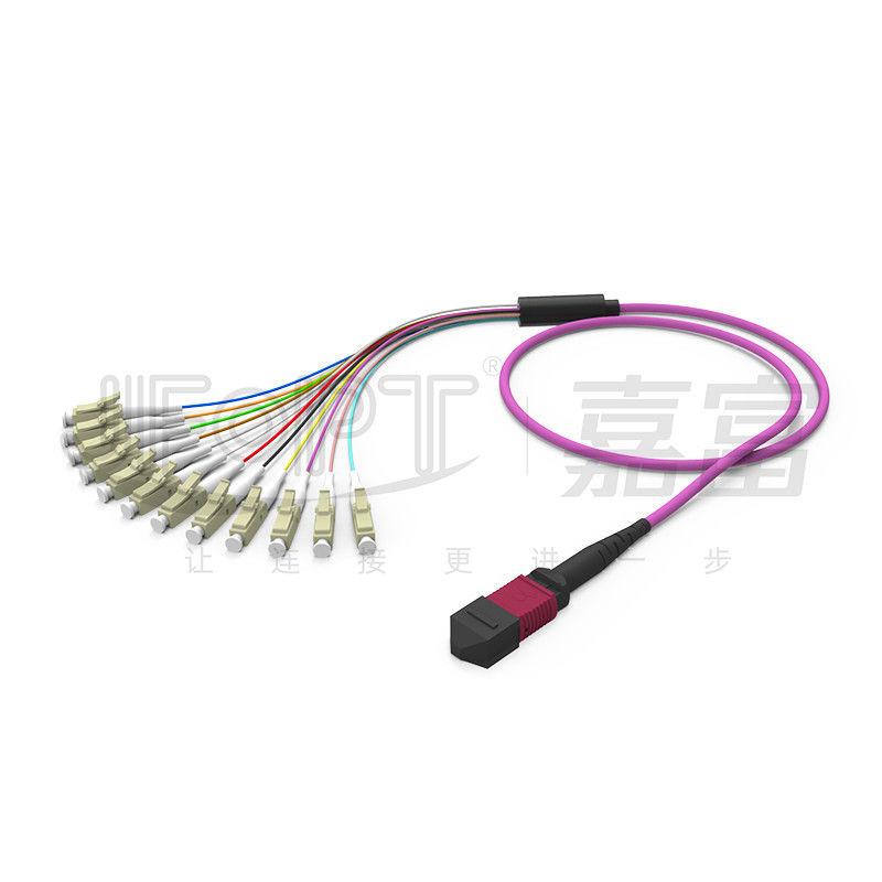12 noyaux MPO à la branche multimode de la corde de correction d'évasion de LC OM1 OM2 OM3 OM4 OM5 0.9mm