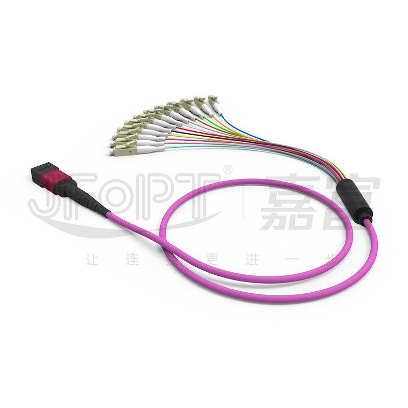 12 noyaux MPO à la branche multimode de la corde de correction d'évasion de LC OM1 OM2 OM3 OM4 OM5 0.9mm