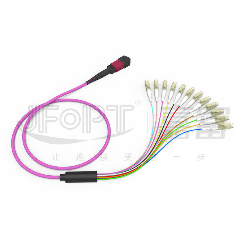 12 noyaux MPO à la branche multimode de la corde de correction d'évasion de LC OM1 OM2 OM3 OM4 OM5 0.9mm
