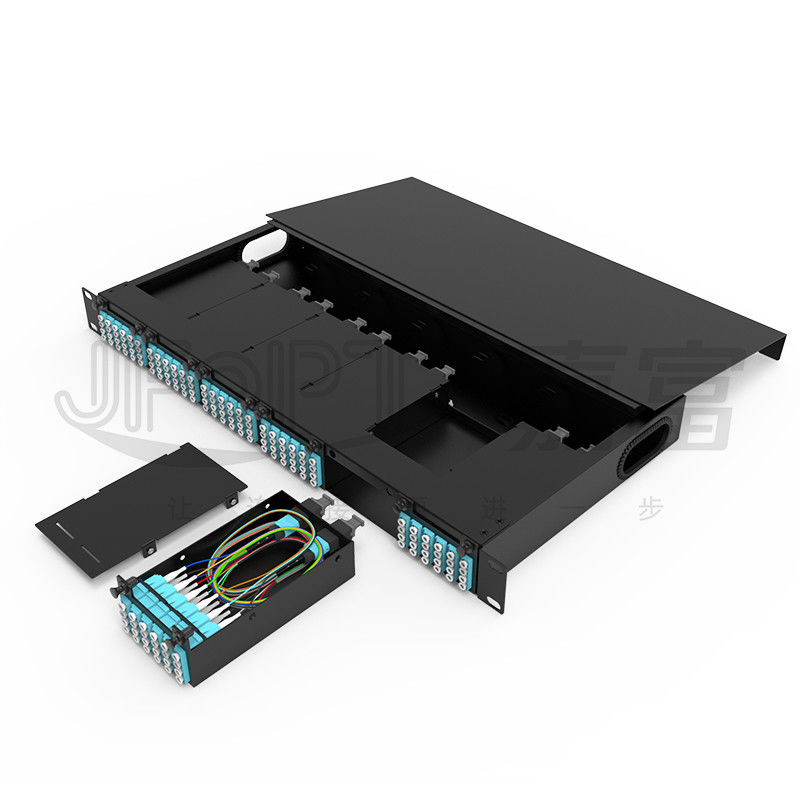 Cassettes MPO du panneau de brassage de fibre de bâti de support 6pcs avec 1pc 24 noyaux ou câble de MPO-LC de 2pcs 12 noyaux