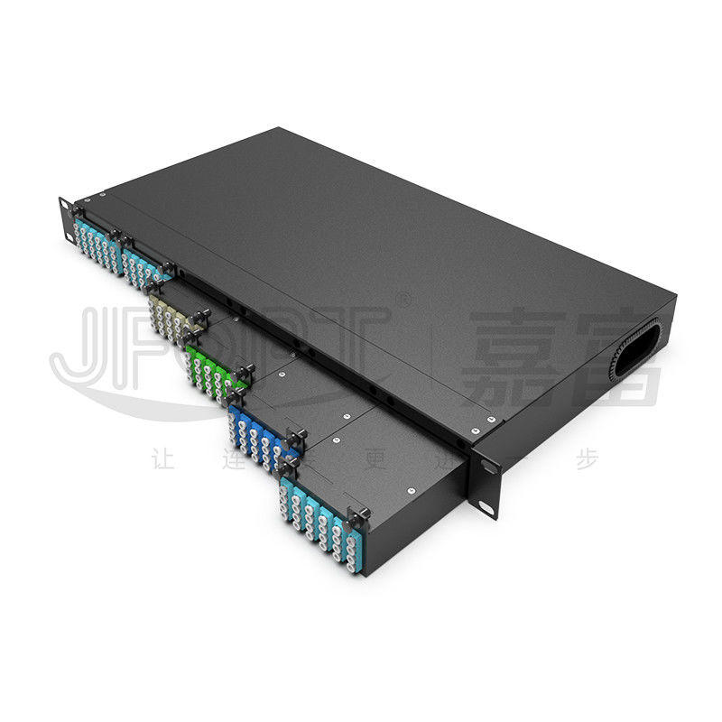 Cassettes MPO du panneau de brassage de fibre de bâti de support 6pcs avec 1pc 24 noyaux ou câble de MPO-LC de 2pcs 12 noyaux