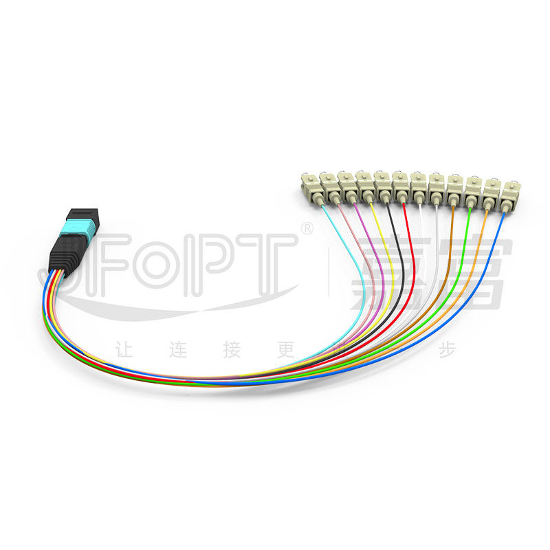 câble à plusieurs modes de fonctionnement d'évasion de 0.3m OM3 MPO MPO/PC - basse corde de correction de branche de la perte 0.9mm de Sc/RPA