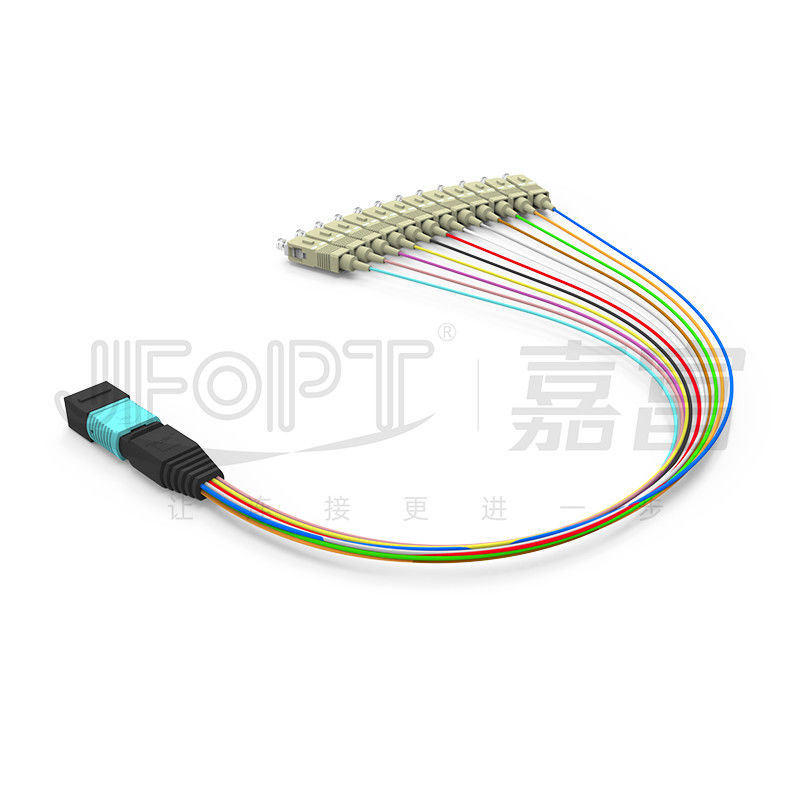 câble à plusieurs modes de fonctionnement d'évasion de 0.3m OM3 MPO MPO/PC - basse corde de correction de branche de la perte 0.9mm de Sc/RPA