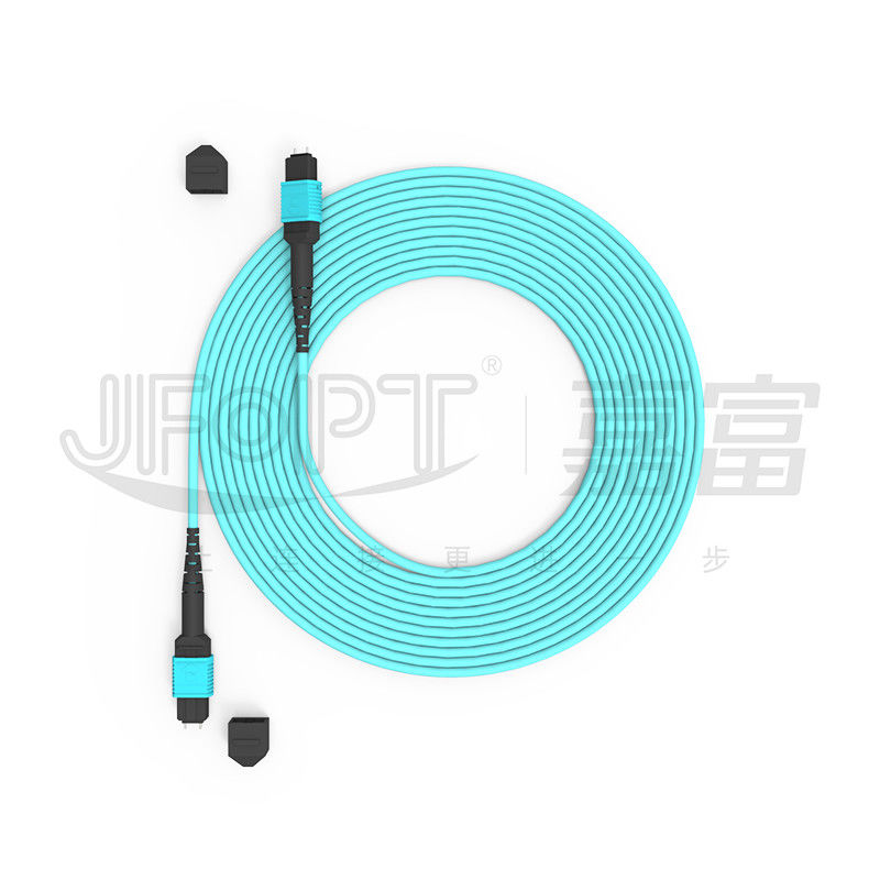 12 cœurs de vitesse MPO patch cord Aqua couleur pour la connexion de centre de données 10G multi-mode OM3 fibre optique patch cord