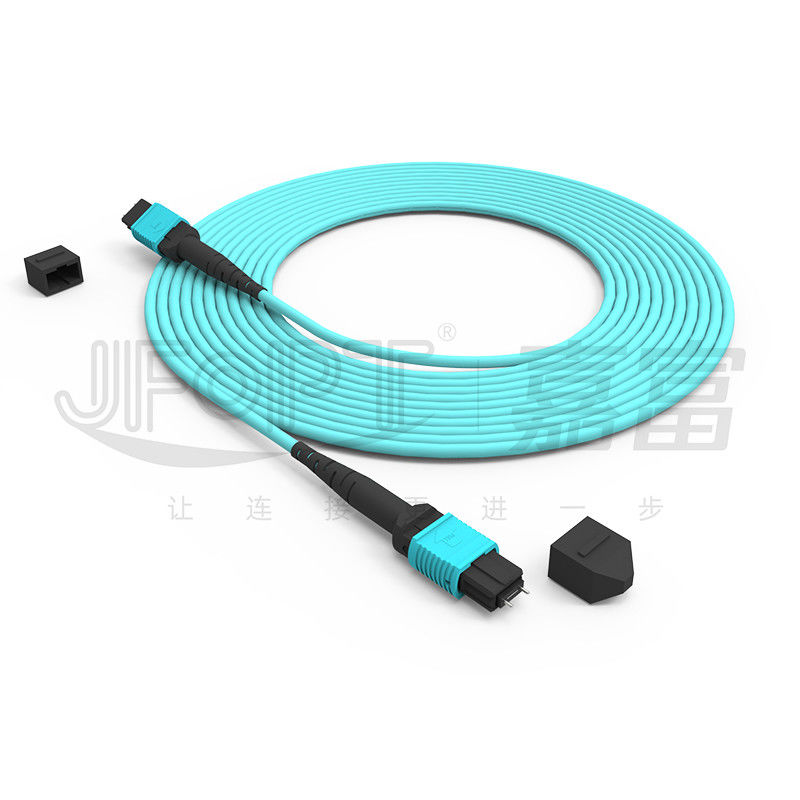 12 cœurs de vitesse MPO patch cord Aqua couleur pour la connexion de centre de données 10G multi-mode OM3 fibre optique patch cord
