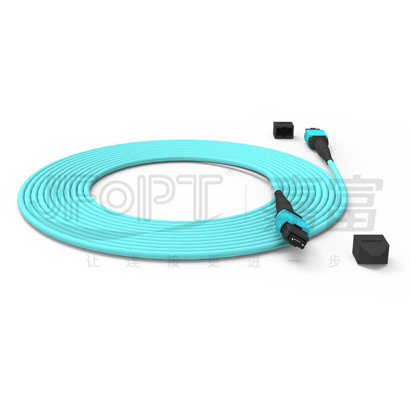 12 cœurs de vitesse MPO patch cord Aqua couleur pour la connexion de centre de données 10G multi-mode OM3 fibre optique patch cord