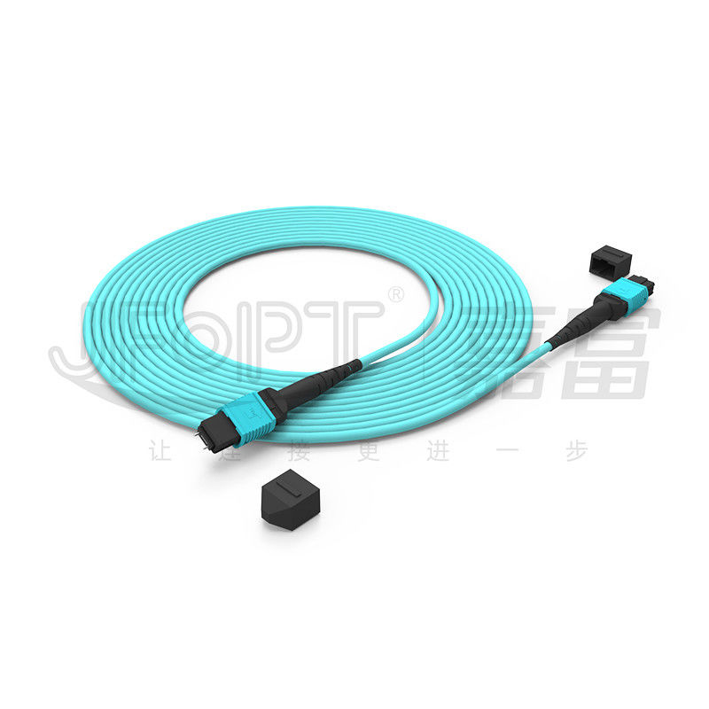 12 cœurs de vitesse MPO patch cord Aqua couleur pour la connexion de centre de données 10G multi-mode OM3 fibre optique patch cord