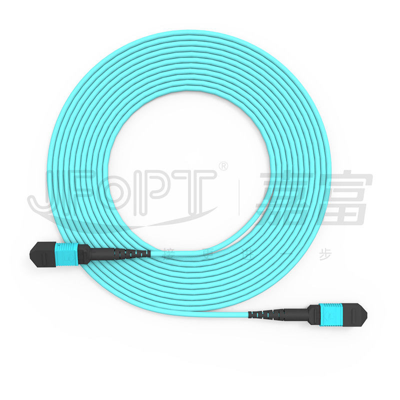 MPO-MPO câble de tronc Aqua Round Boot Cordon de patch en fibre optique pour les solutions de réseautage polyvalentes