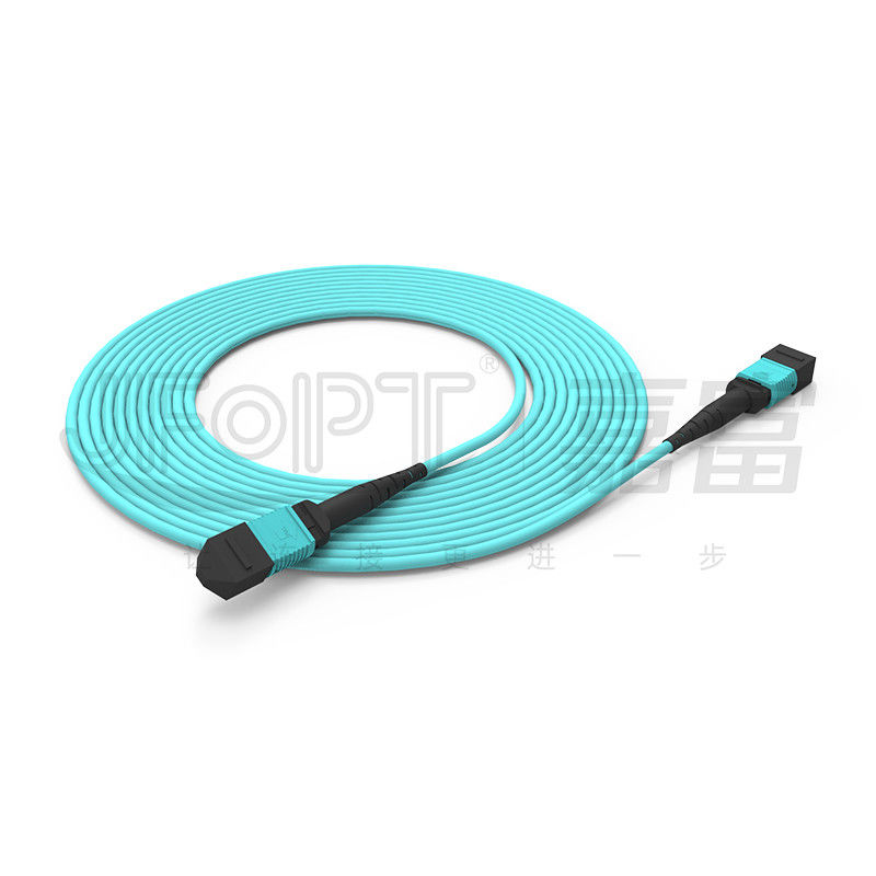 MPO-MPO câble de tronc Aqua Round Boot Cordon de patch en fibre optique pour les solutions de réseautage polyvalentes