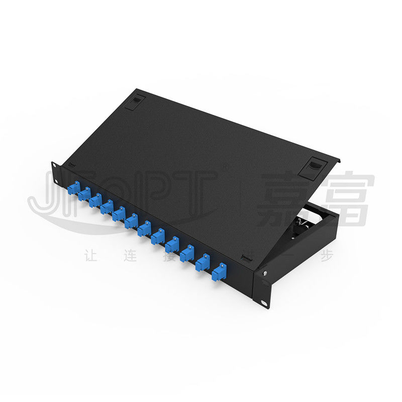 LC/SC/FC/ST Rack Mount Fiber Patch Panel 12/24core avec ouverture de bouton de porte de 19 pouces