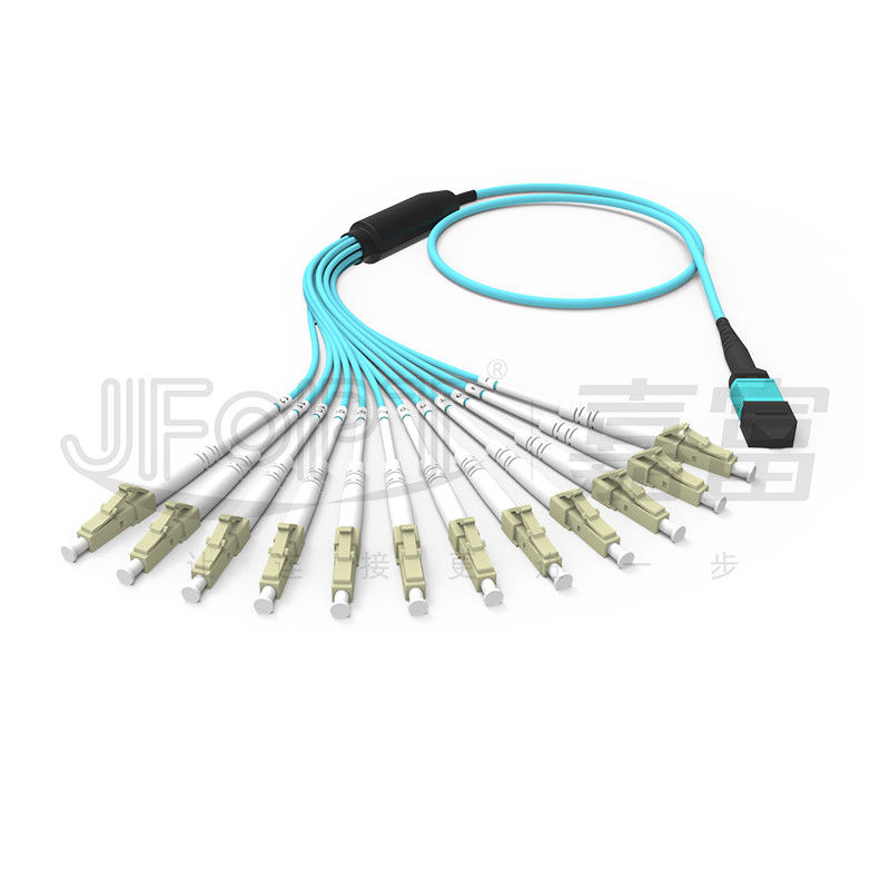 MPO patch cord OM3 OM4 MPO-LC câble de rupture 1 3 5 10 mètres LSZH/PVC veste 850/1300nm Aqua