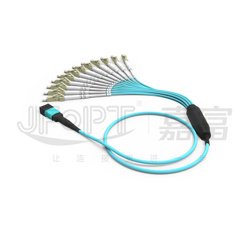 MPO patch cord OM3 OM4 MPO-LC câble de rupture 1 3 5 10 mètres LSZH/PVC veste 850/1300nm Aqua