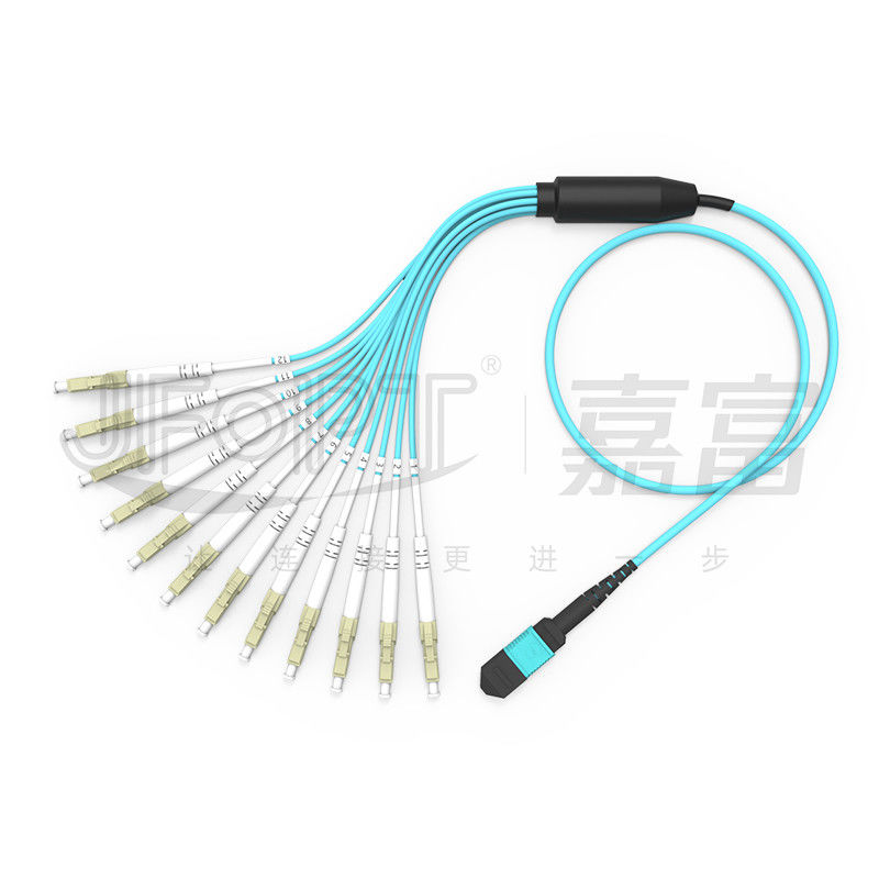 MPO patch cord OM3 OM4 MPO-LC câble de rupture 1 3 5 10 mètres LSZH/PVC veste 850/1300nm Aqua